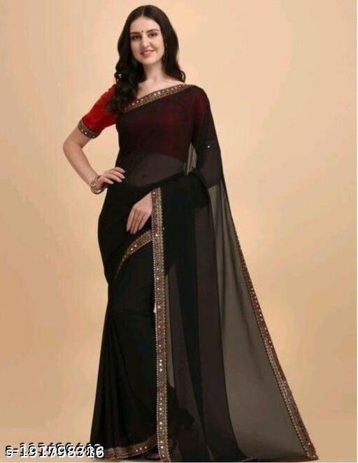 Banarasi Georgette Black Lace border Saree With Blouse - ALL 4 YOU