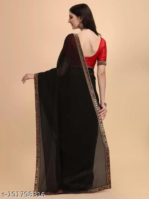 Banarasi Georgette Black Lace border Saree With Blouse - ALL 4 YOU
