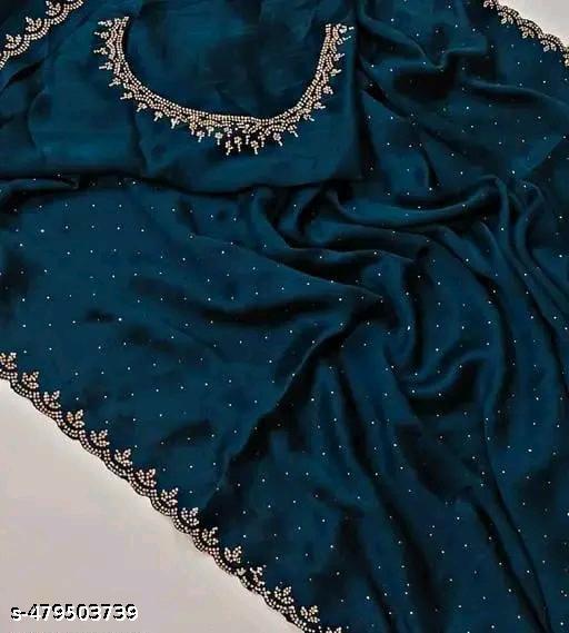 Trending New Satin Silk Saree With Beads And Stone Work Border Lace And Fancy Work Blouse - ALL 4 YOU