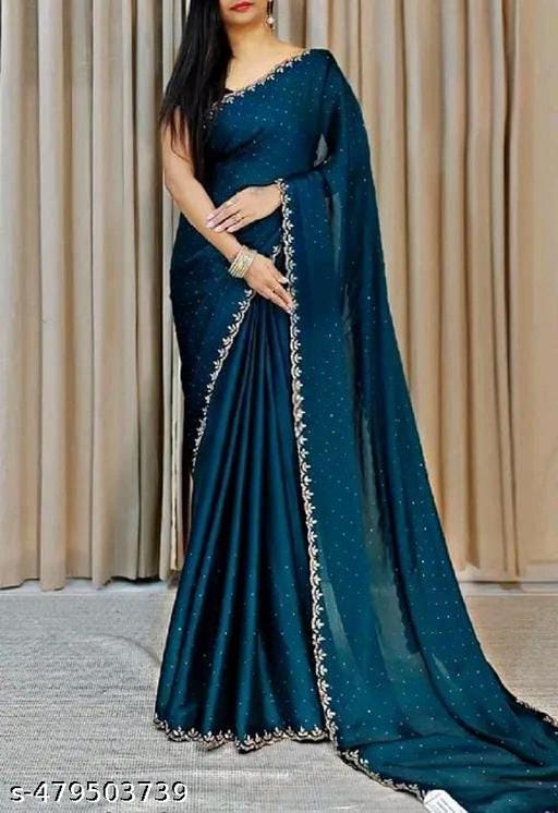 Trending New Satin Silk Saree With Beads And Stone Work Border Lace And Fancy Work Blouse - ALL 4 YOU