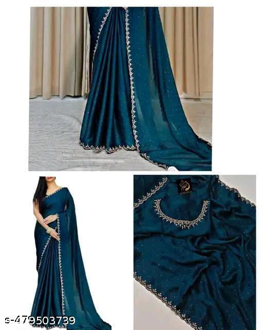 Trending New Satin Silk Saree With Beads And Stone Work Border Lace And Fancy Work Blouse - ALL 4 YOU