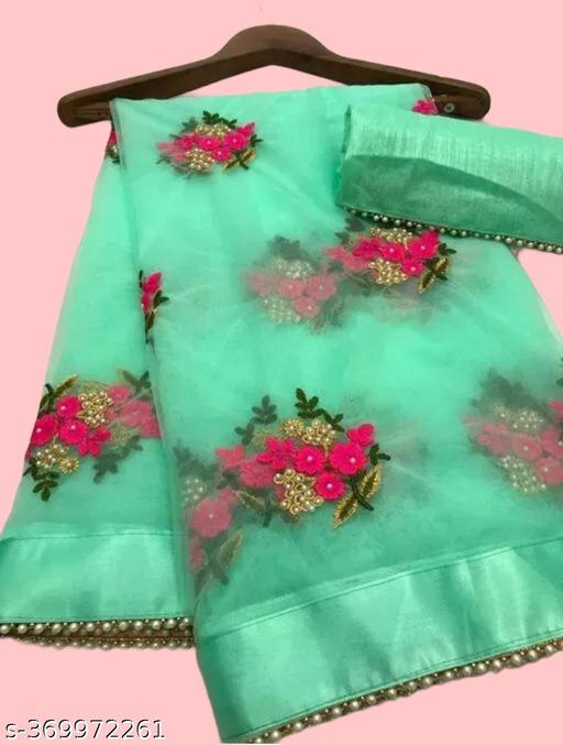 embroidery work net fabric saree - ALL 4 YOU