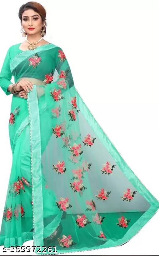 embroidery work net fabric saree - ALL 4 YOU