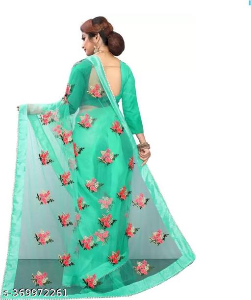 embroidery work net fabric saree - ALL 4 YOU