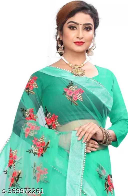 embroidery work net fabric saree - ALL 4 YOU