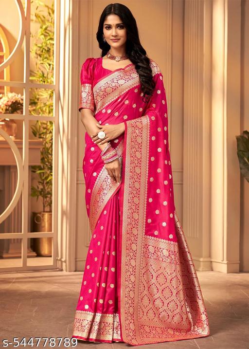 Women's Kanjivaram Soft Banarasi Silk Saree With Blouse Piece Pink - ALL 4 YOU