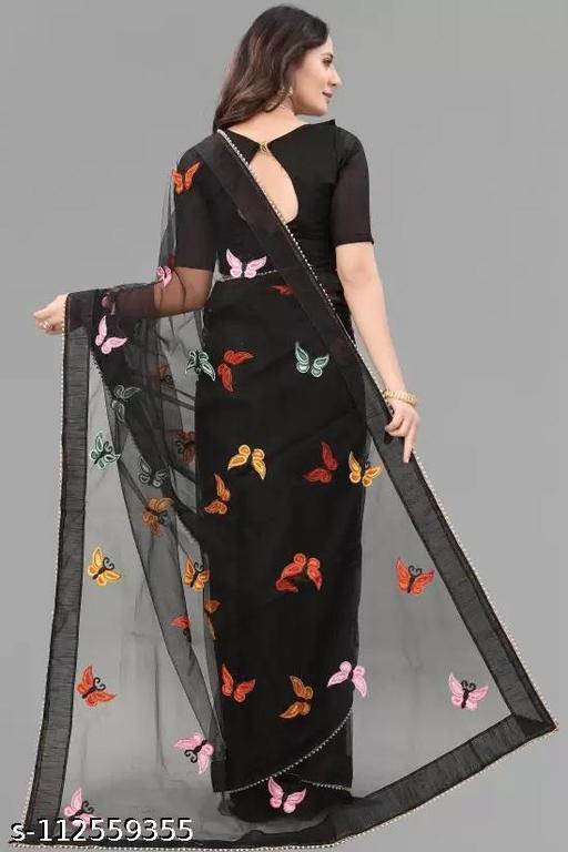 Mavani creation Self Design Fashion Net Saree  (black) - ALL 4 YOU