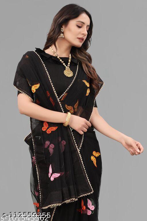 Mavani creation Self Design Fashion Net Saree  (black) - ALL 4 YOU