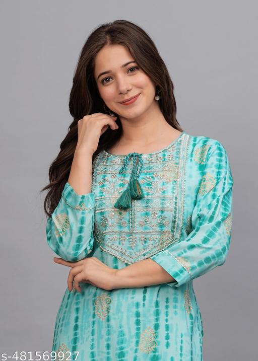 Sehrish Store Aqua  Printed Embroidered Kurti Kurta Girls Womens - ALL 4 YOU