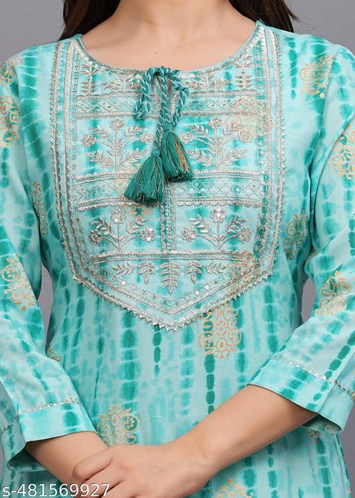 Sehrish Store Aqua  Printed Embroidered Kurti Kurta Girls Womens - ALL 4 YOU