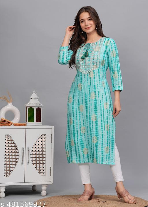 Sehrish Store Aqua  Printed Embroidered Kurti Kurta Girls Womens - ALL 4 YOU