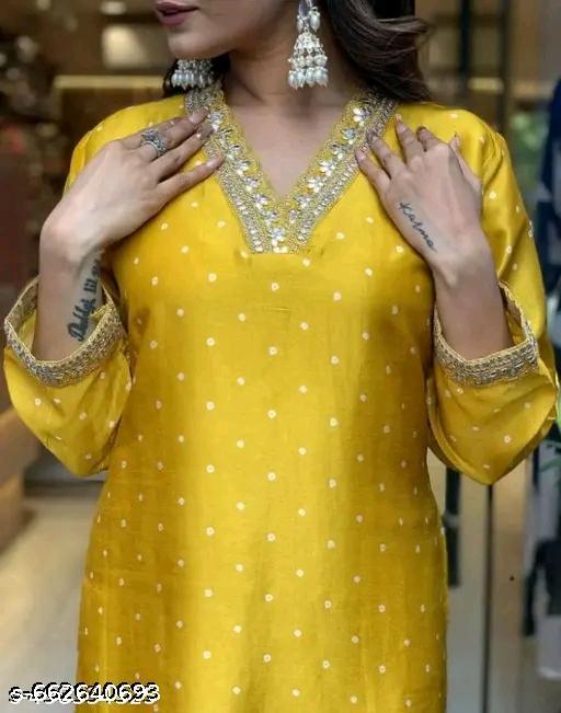 wedding kurta set women heavy kurta set chanderi silk kurti set - ALL 4 YOU