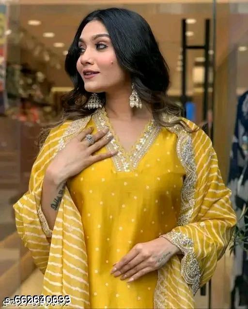 wedding kurta set women heavy kurta set chanderi silk kurti set - ALL 4 YOU