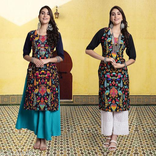 Women's Printed Kurta straight, Multicolor Kurta, kurta kurti for women, Kurta Kurti, Kurtis for women, Printed Kurta,PACK OF 2 - ALL 4 YOU