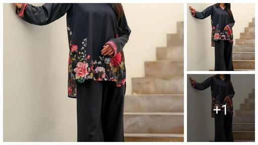 Designer Black Floral Printed Co-Ord Set | Indo-Western Black Floral Kurti Pant Set