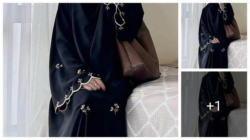 Luxury Black Abaya for Women in Premium Firdous Fabric with White Floral Embroidery on Sleeves and Hemline | Elegant Modest Islamic Clothing for Eid, Ramadan, and Special Occasions