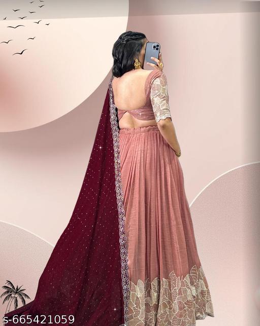 INFINITYY INTERNATIONAL'S Women's Collection Silk Lehenga Choli with Embroidered Work With Unstitched Blouse - ALL 4 YOU