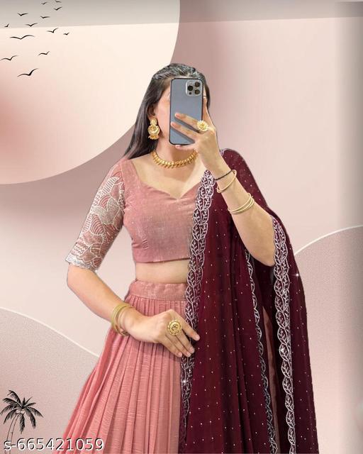 INFINITYY INTERNATIONAL'S Women's Collection Silk Lehenga Choli with Embroidered Work With Unstitched Blouse - ALL 4 YOU