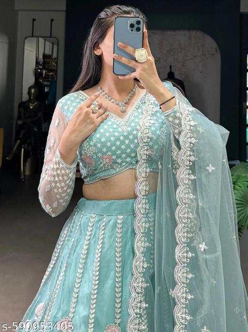 Embroidered Thread Work Semi-Stitched Lehenga with Unstitched Blouse and inner fabric with Stitched Dupatta - ALL 4 YOU