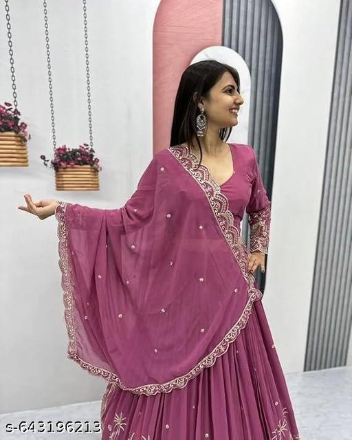 Embroidered Thread Work Semi-Stitched Lehenga & Unstitched Blouse With Dupatta - ALL 4 YOU