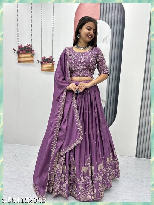 New Designe Chinon Silk Fabric Heavy Embroidery Work Lehenga choli for women - ALL 4 YOU