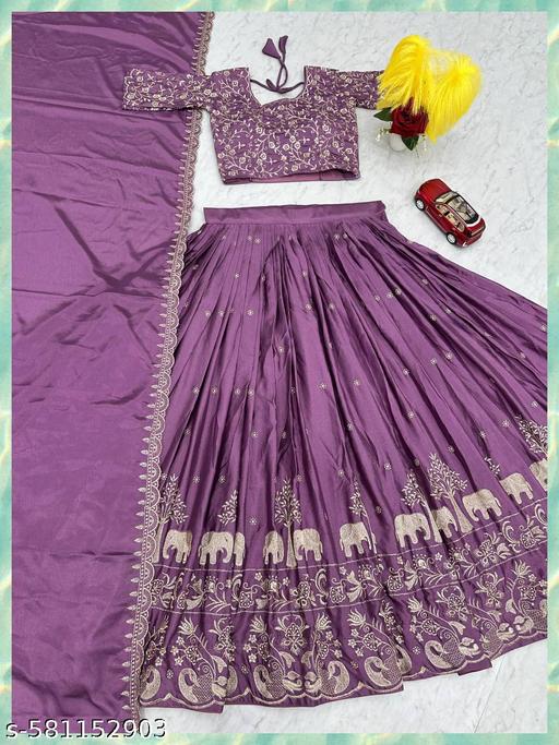 New Designe Chinon Silk Fabric Heavy Embroidery Work Lehenga choli for women - ALL 4 YOU