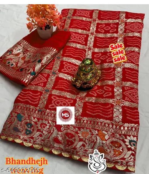 Premium Red Bandhani Silk Saree | Heavy Jaal Work & Gotta Patti Border - ALL 4 YOU