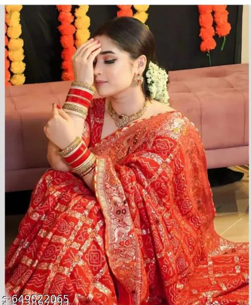 Premium Red Bandhani Silk Saree | Heavy Jaal Work & Gotta Patti Border - ALL 4 YOU