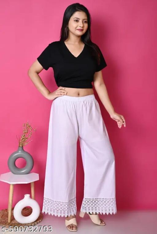 White Raqyin Palazzos For Gril Pack Of 1 - ALL 4 YOU