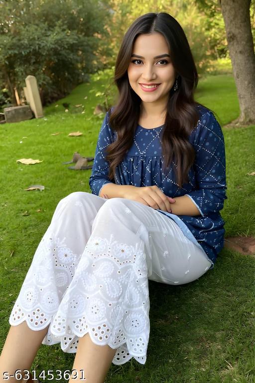 Women's 100% Pure Cotton Chikankari Palazzo with Heavy Cutwork Embroidery - ALL 4 YOU