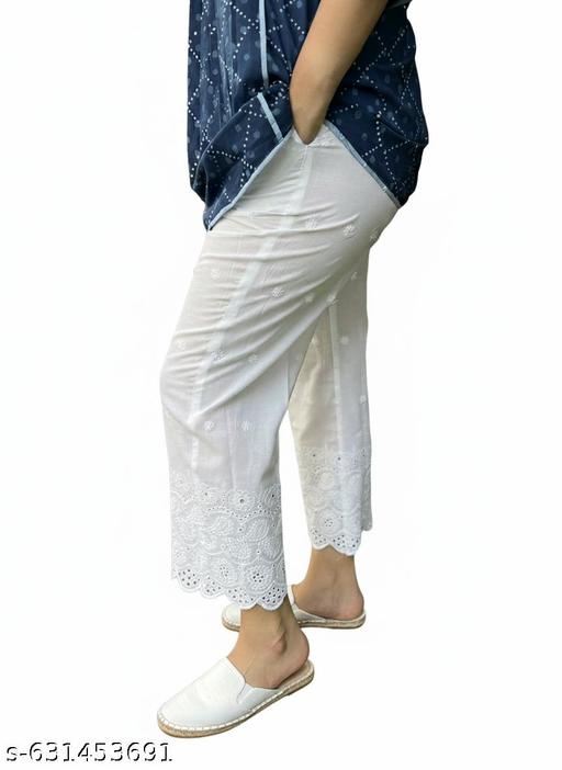 Women's 100% Pure Cotton Chikankari Palazzo with Heavy Cutwork Embroidery - ALL 4 YOU