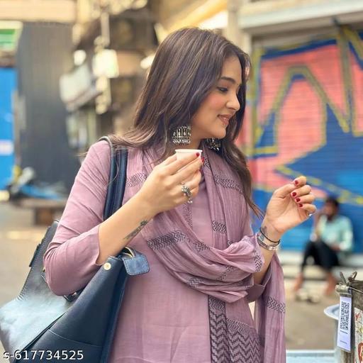 WOMANS COTTON RAYON SOLID PLAIN KURTA SET WITH PRINTED DUPATTA - ALL 4 YOU