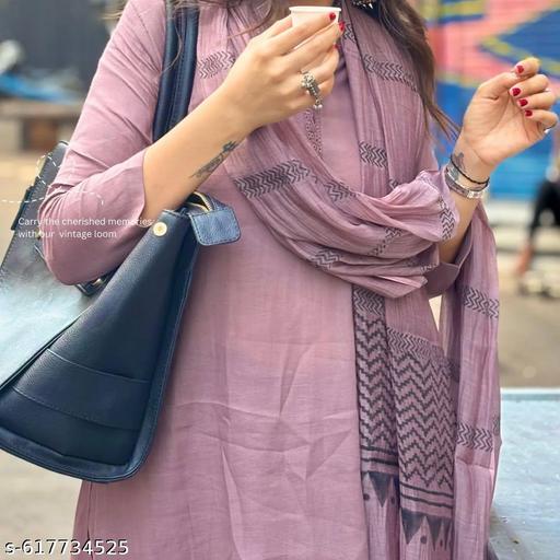 WOMANS COTTON RAYON SOLID PLAIN KURTA SET WITH PRINTED DUPATTA - ALL 4 YOU