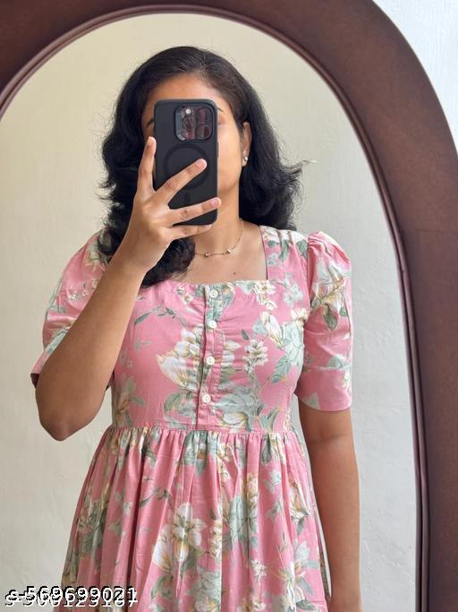 Women & Girls Printed Fit and flare Gown - ALL 4 YOU