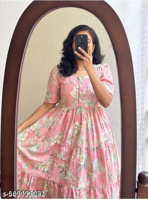 Women & Girls Printed Fit and flare Gown - ALL 4 YOU