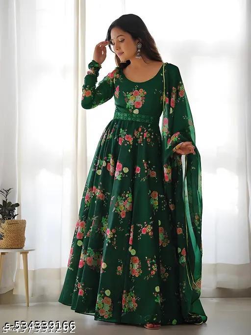 Ledies Stylish Fancy Trendy Printed Poly Georgette Maxi Flared Gown For Women For Party Wedding Festival Functions very comfortable  - ALL 4 YOU
