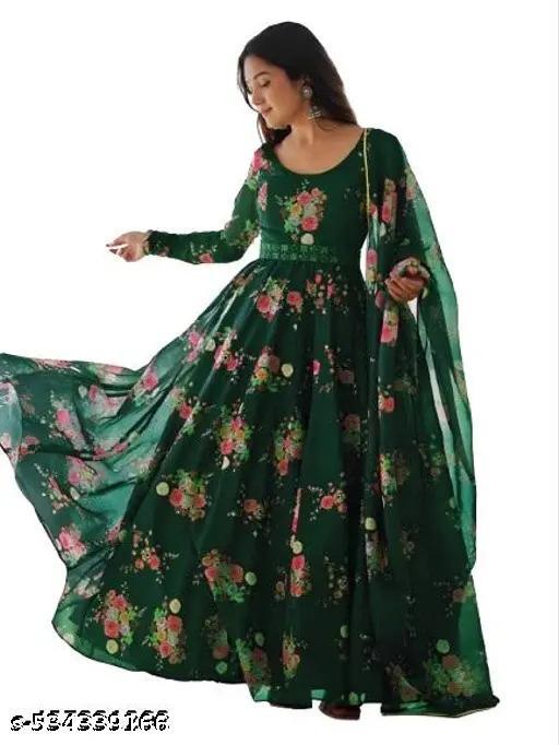Ledies Stylish Fancy Trendy Printed Poly Georgette Maxi Flared Gown For Women For Party Wedding Festival Functions very comfortable  - ALL 4 YOU