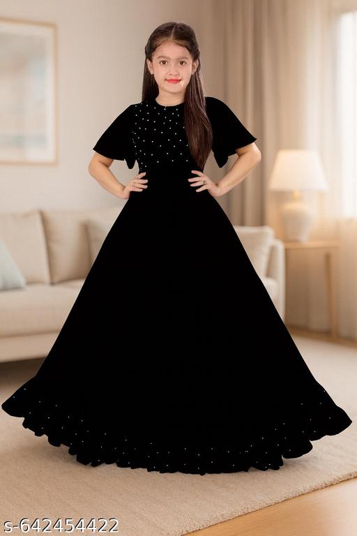  Jet-Black Velvet Gown for Girls – Princess Look - ALL 4 YOU
