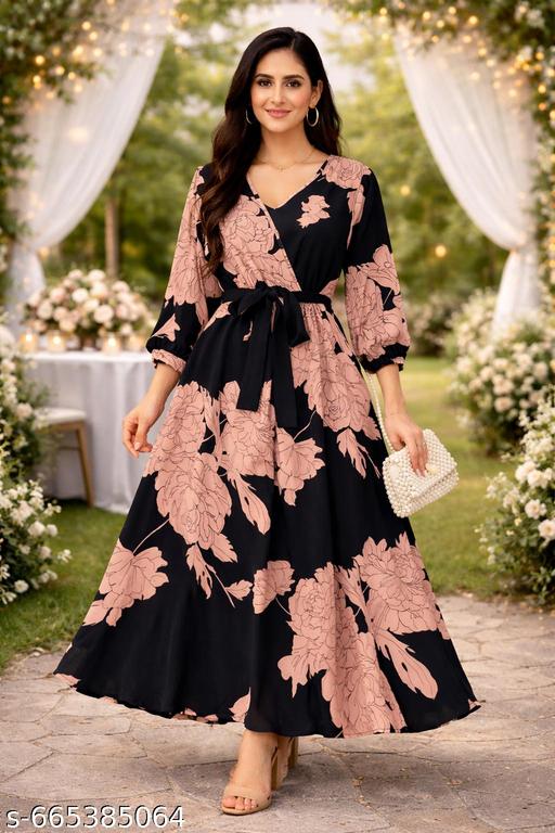 Women Floral Printed Tie-Up Maxi Dress - ALL 4 YOU
