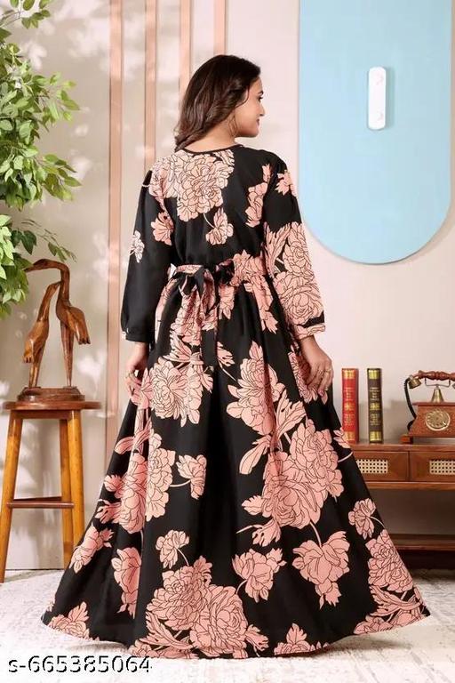 Women Floral Printed Tie-Up Maxi Dress - ALL 4 YOU