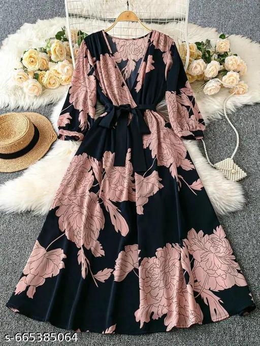Women Floral Printed Tie-Up Maxi Dress - ALL 4 YOU