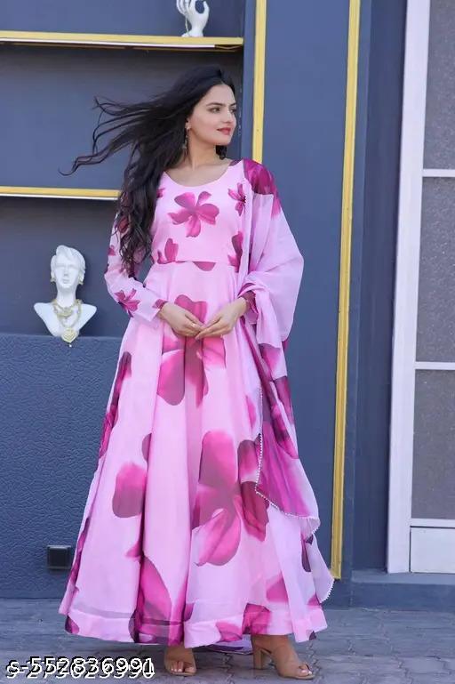 Ledies Stylish Fancy Trendy Printed Poly Georgette Maxi Flared Gown For Women For Party Wedding Festival Functions very comfortable  - ALL 4 YOU