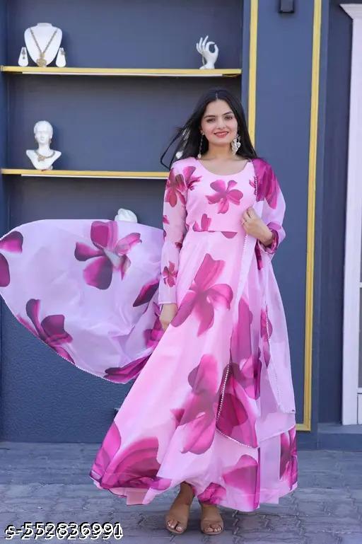 Ledies Stylish Fancy Trendy Printed Poly Georgette Maxi Flared Gown For Women For Party Wedding Festival Functions very comfortable  - ALL 4 YOU