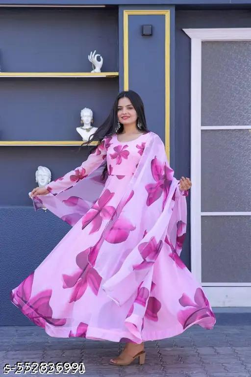 Ledies Stylish Fancy Trendy Printed Poly Georgette Maxi Flared Gown For Women For Party Wedding Festival Functions very comfortable  - ALL 4 YOU