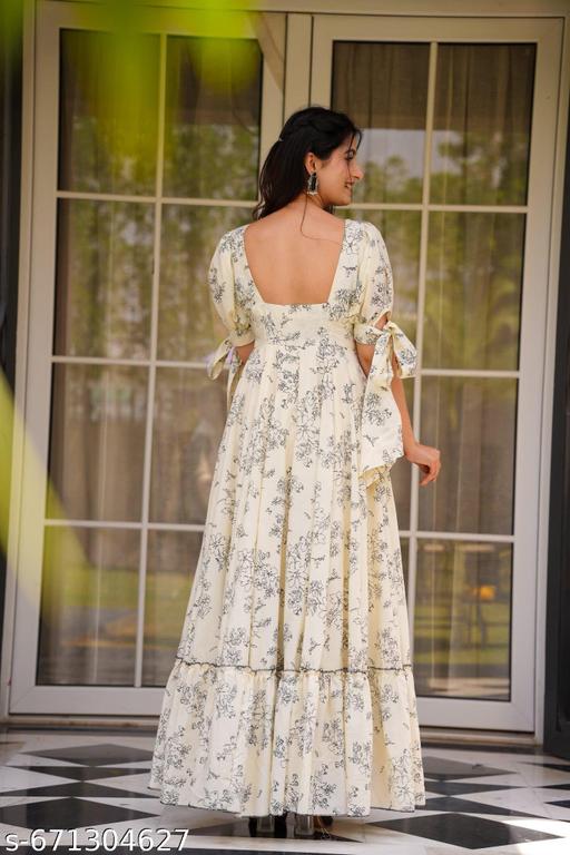 Women’s Cream Floral Printed Flared Maxi Dress | Stylish Party & Casual Wear Gown - ALL 4 YOU