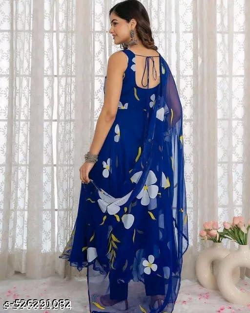 Stylish Fancy Trendy Printed Poly Georgette Gown with Dupatta For Women For Party Wedding Festival Functions - ALL 4 YOU