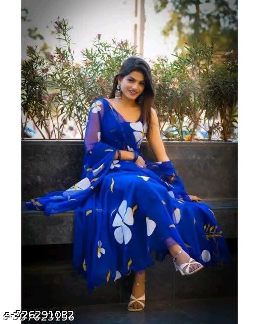 Stylish Fancy Trendy Printed Poly Georgette Gown with Dupatta For Women For Party Wedding Festival Functions - ALL 4 YOU