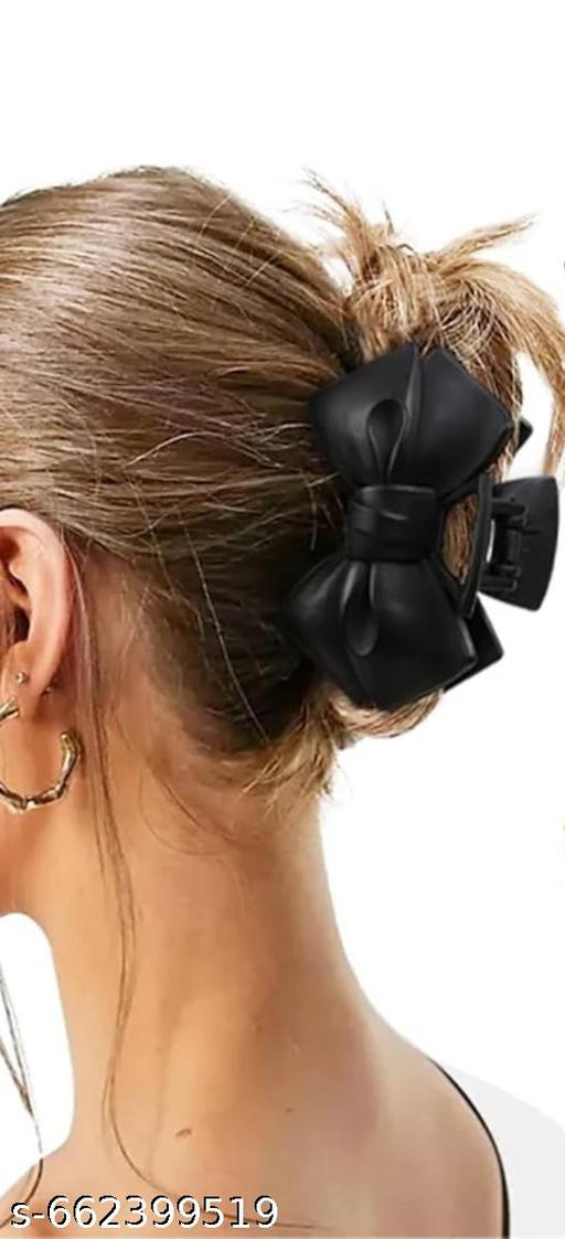 Revivo Bow Matte Hair Claw Clip Clutcher Accessories Set For Women And Girls Hair Claw (Black) - REVIVO