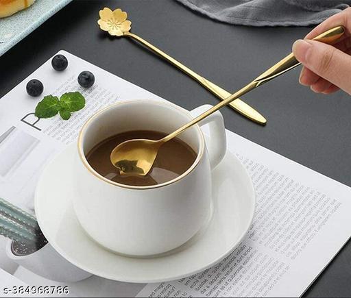 Revivo Golden Spoon Set/Coffee Spoon/Dessert Spoons/Cutlery Kitchen Tableware/Stainless Steel Gold Different Shape Coffee Spoons, Set of 4 Pcs - REVIVO