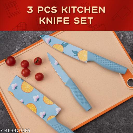 Revivo Knife Set for Kitchen  Professional Stainless Steel Set of 3 Kitchen Knife, Meat Knife, Chef's Knife with Non-Slip Handle Sharpening for Home Kitchen and Restaurt-BLUE - REVIVO